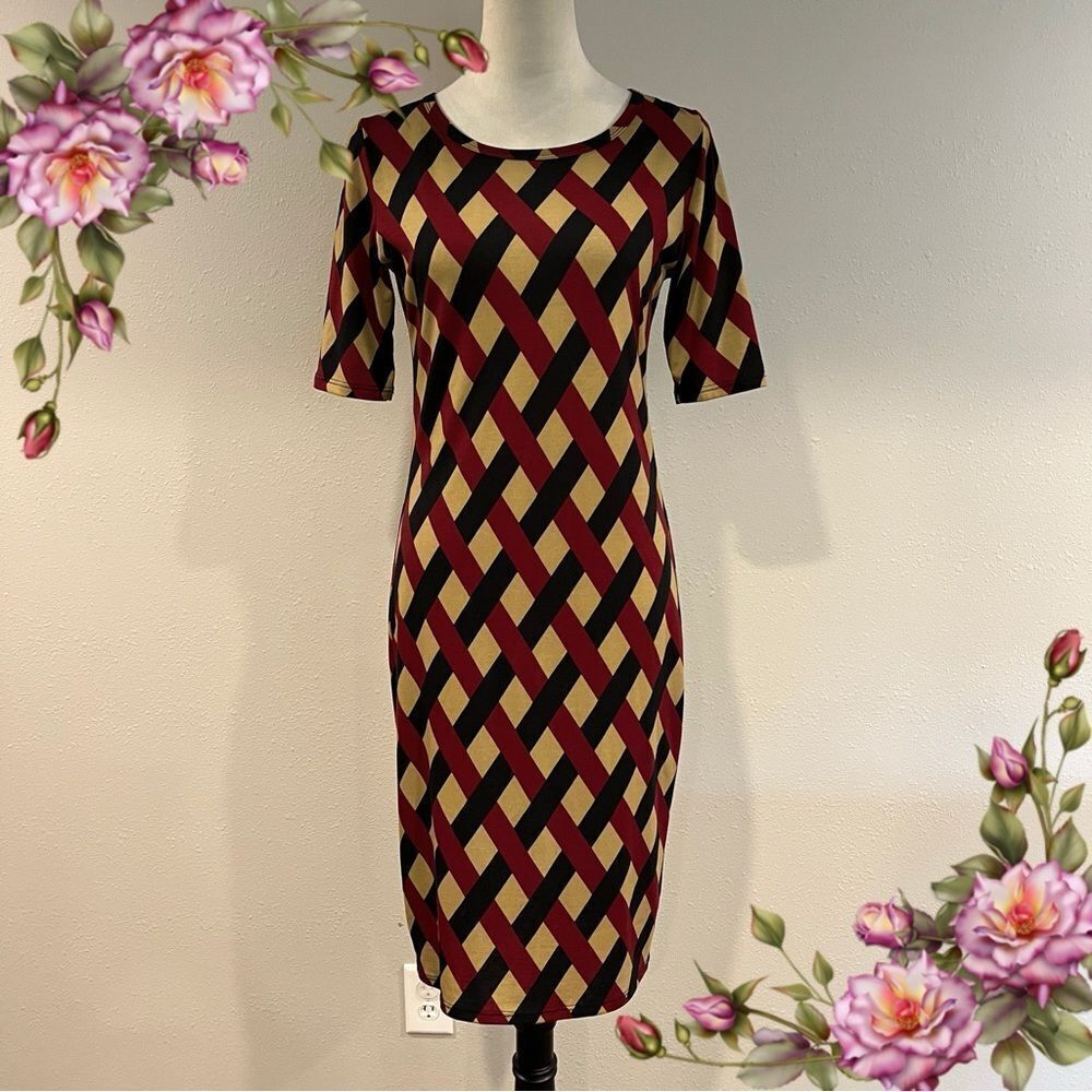 LuLaRoe Midi Julia Dress Short Sleeve‎ Crew Neck size small